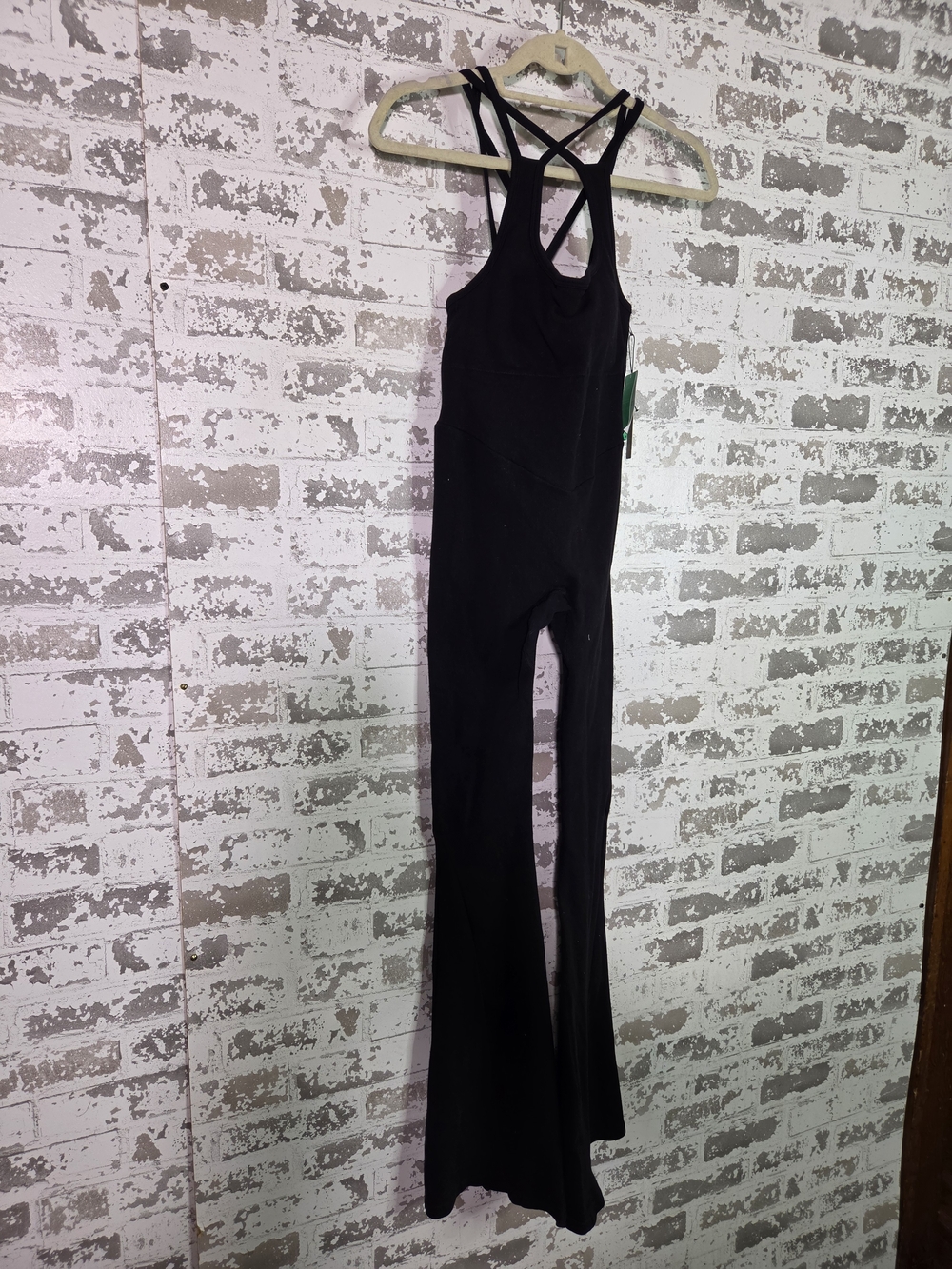 Forever 21 Black Flared Jumpsuit Strappy Halter Y2K Athleisure Catsuit Size M